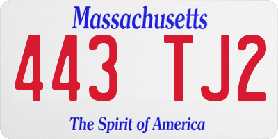 MA license plate 443TJ2