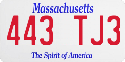 MA license plate 443TJ3