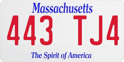 MA license plate 443TJ4