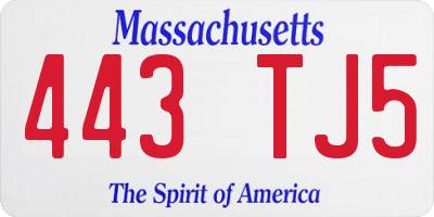 MA license plate 443TJ5