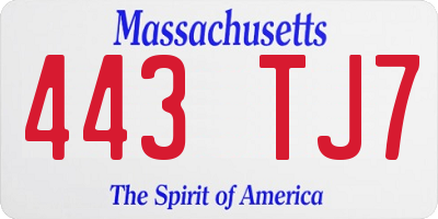 MA license plate 443TJ7