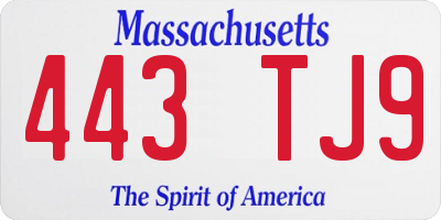 MA license plate 443TJ9
