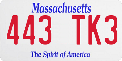 MA license plate 443TK3