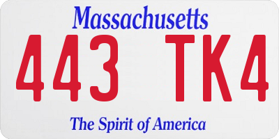 MA license plate 443TK4