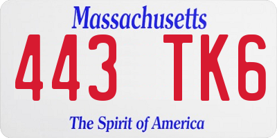 MA license plate 443TK6
