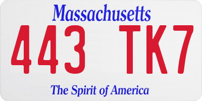 MA license plate 443TK7