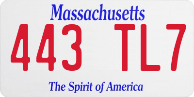 MA license plate 443TL7