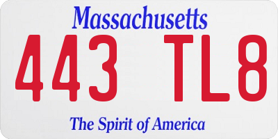 MA license plate 443TL8