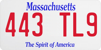 MA license plate 443TL9