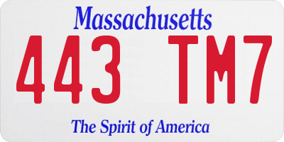 MA license plate 443TM7