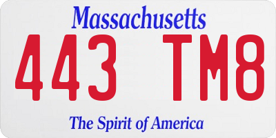 MA license plate 443TM8
