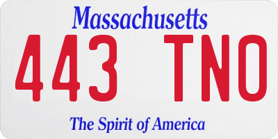MA license plate 443TN0