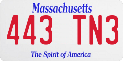 MA license plate 443TN3
