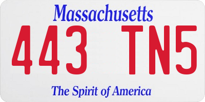 MA license plate 443TN5