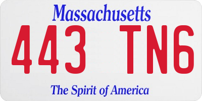 MA license plate 443TN6