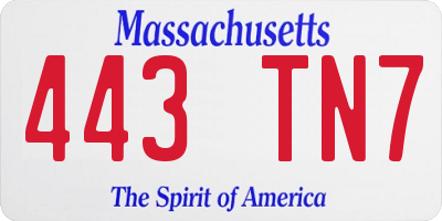 MA license plate 443TN7