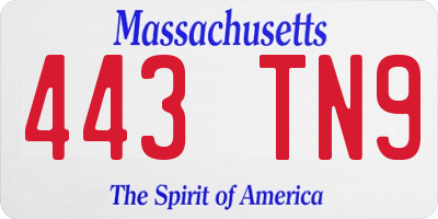 MA license plate 443TN9
