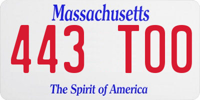 MA license plate 443TO0