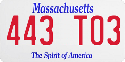 MA license plate 443TO3
