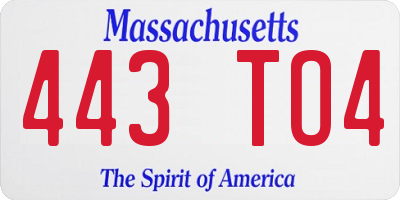 MA license plate 443TO4