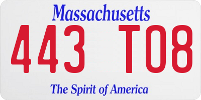 MA license plate 443TO8