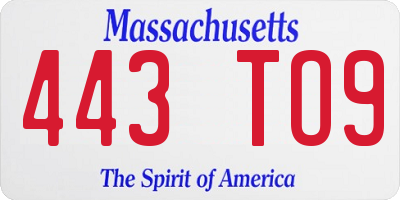 MA license plate 443TO9