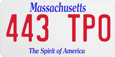 MA license plate 443TP0