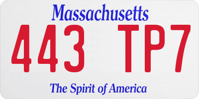 MA license plate 443TP7