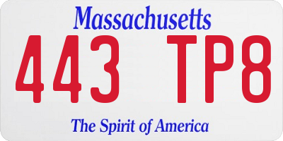 MA license plate 443TP8