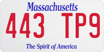 MA license plate 443TP9