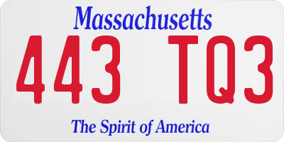 MA license plate 443TQ3