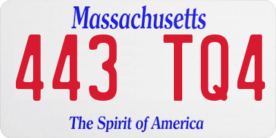 MA license plate 443TQ4