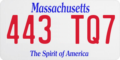 MA license plate 443TQ7