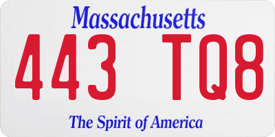 MA license plate 443TQ8