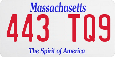 MA license plate 443TQ9