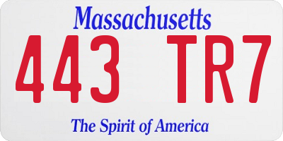 MA license plate 443TR7