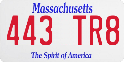 MA license plate 443TR8