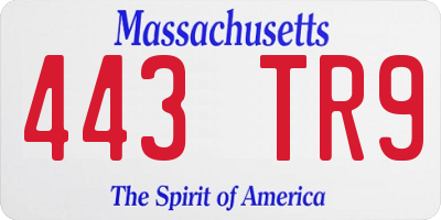 MA license plate 443TR9