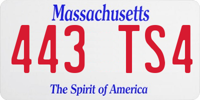 MA license plate 443TS4