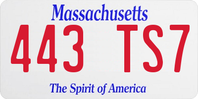 MA license plate 443TS7