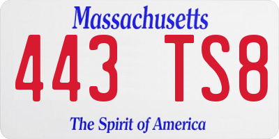 MA license plate 443TS8