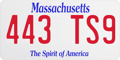 MA license plate 443TS9