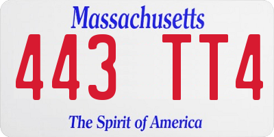 MA license plate 443TT4