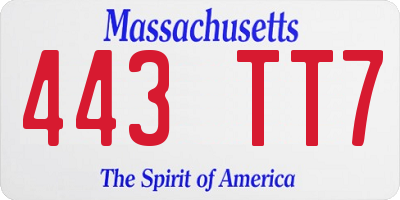 MA license plate 443TT7