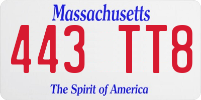 MA license plate 443TT8