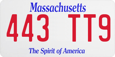 MA license plate 443TT9