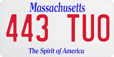 MA license plate 443TU0