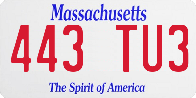 MA license plate 443TU3
