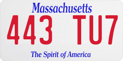 MA license plate 443TU7