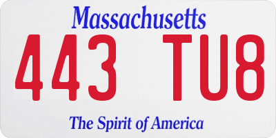 MA license plate 443TU8